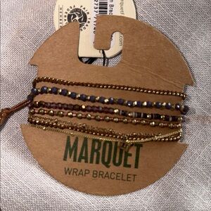 Marquette gemstone vegan leather handmade Beaded Wrap Bracelet
